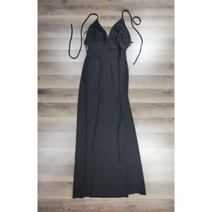 Luly K Halter Dress Medium Black Womens Maxi Vintage Y2K Sexy Strappy Long NWT